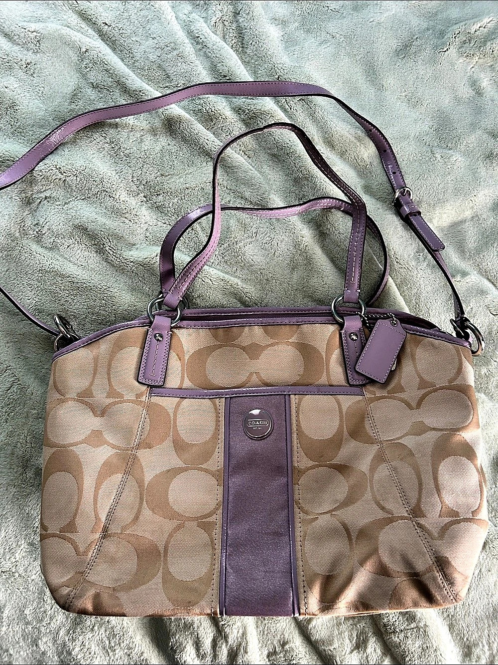 Coach Signature C Jacquard and Lilac Leather Tote Shoulder Bag Shoulder Bag